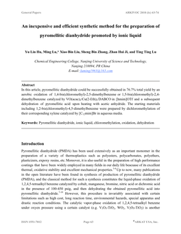 An Inexpensive and Efficient Synthetic Method for the Preparation of Pyromellitic Dianhydride Promoted by Ionic Liquid