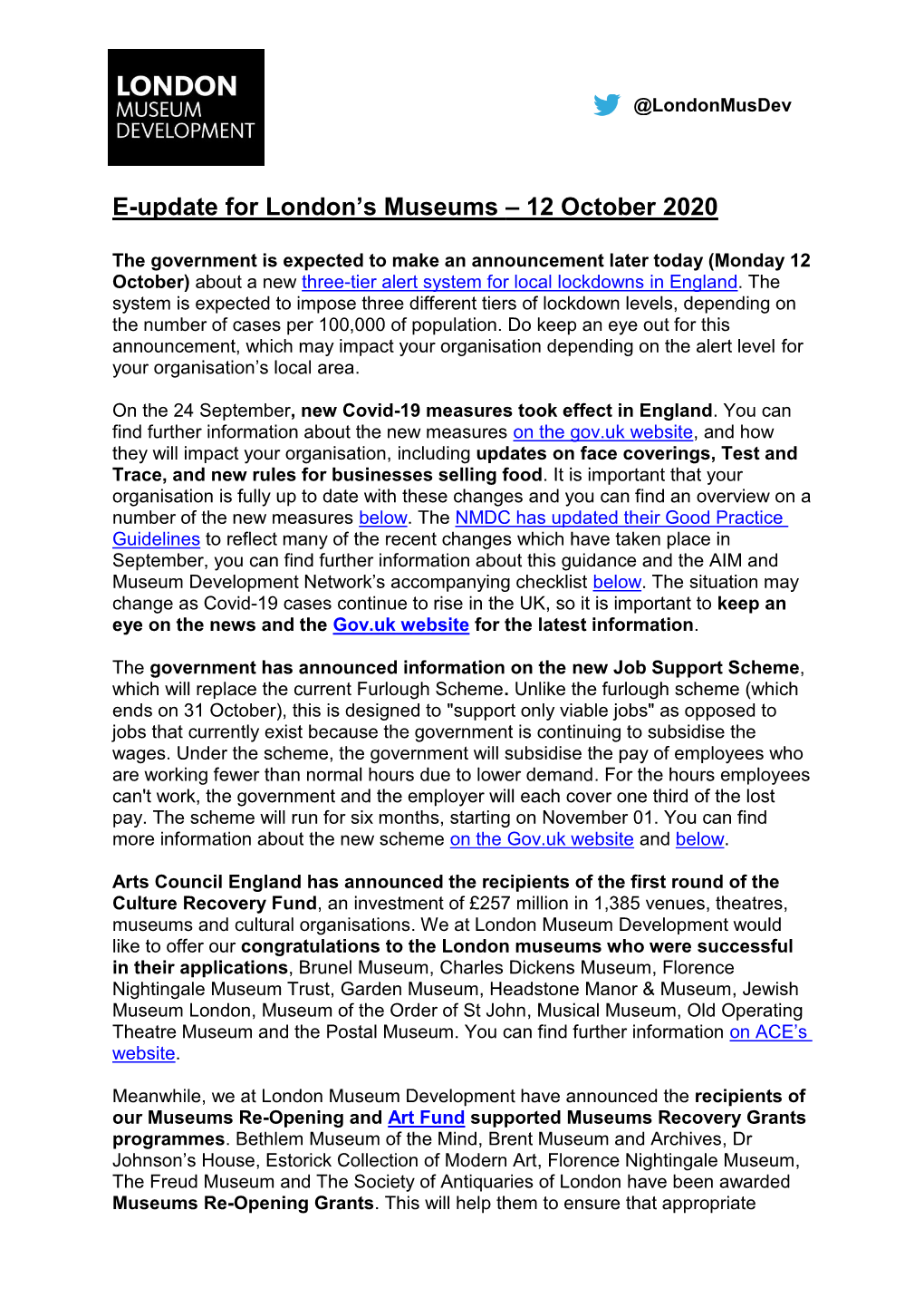 News Update for London's Museums