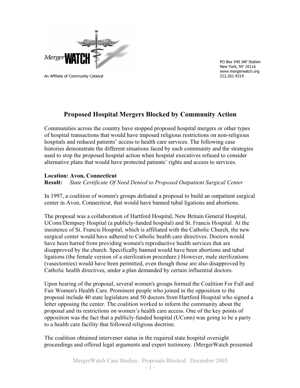 Proposed Hospital Mergers Blocked by Community Action