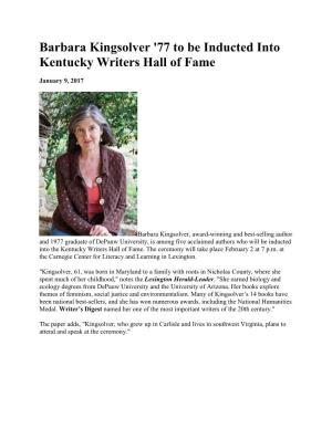 Barbara Kingsolver '77 to Be Inducted Into Kentucky Writers Hall of Fame
