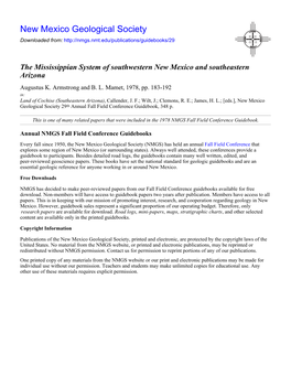 The Mississippian System of Southwestern New Mexico and Southeastern Arizona Augustus K