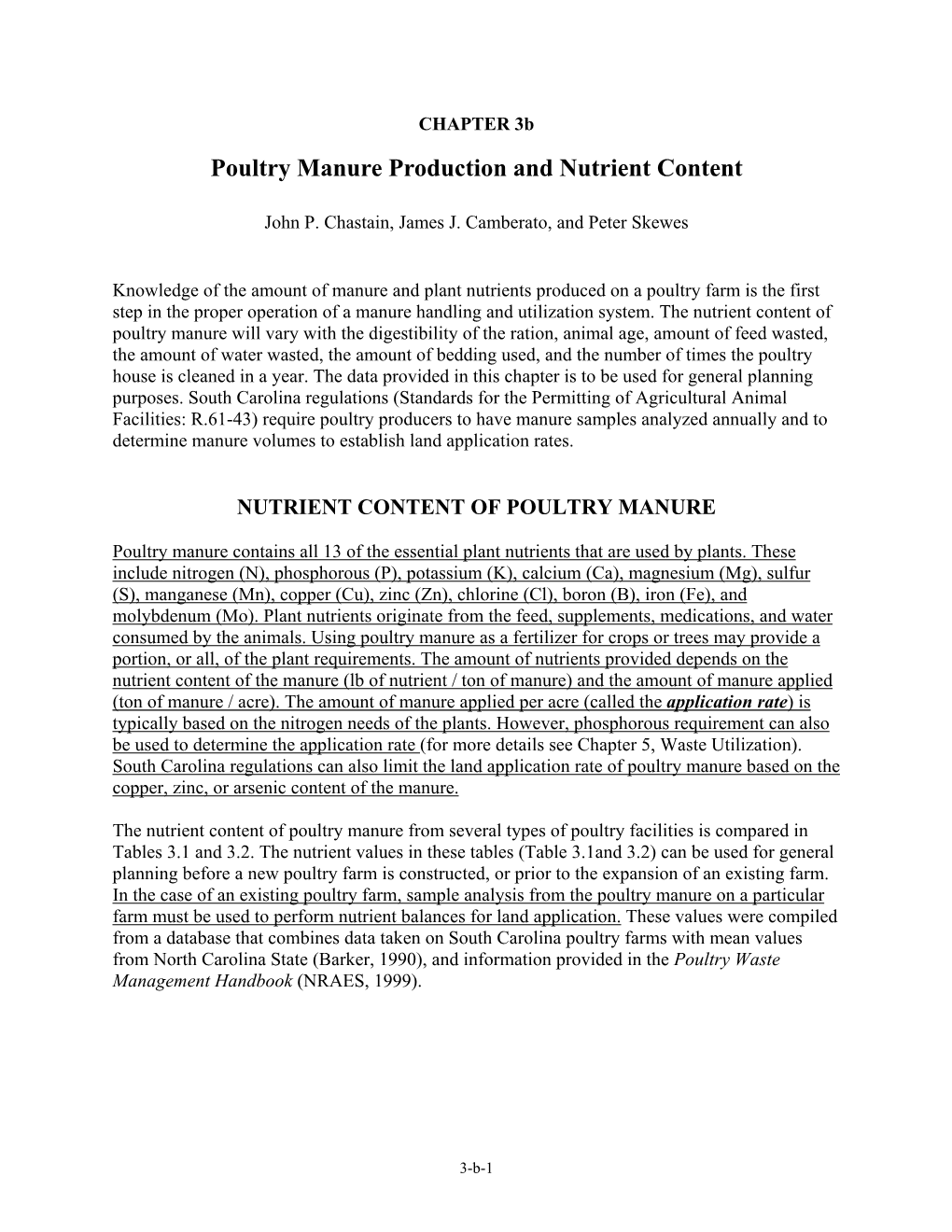 Poultry Manure Production and Nutrient Content