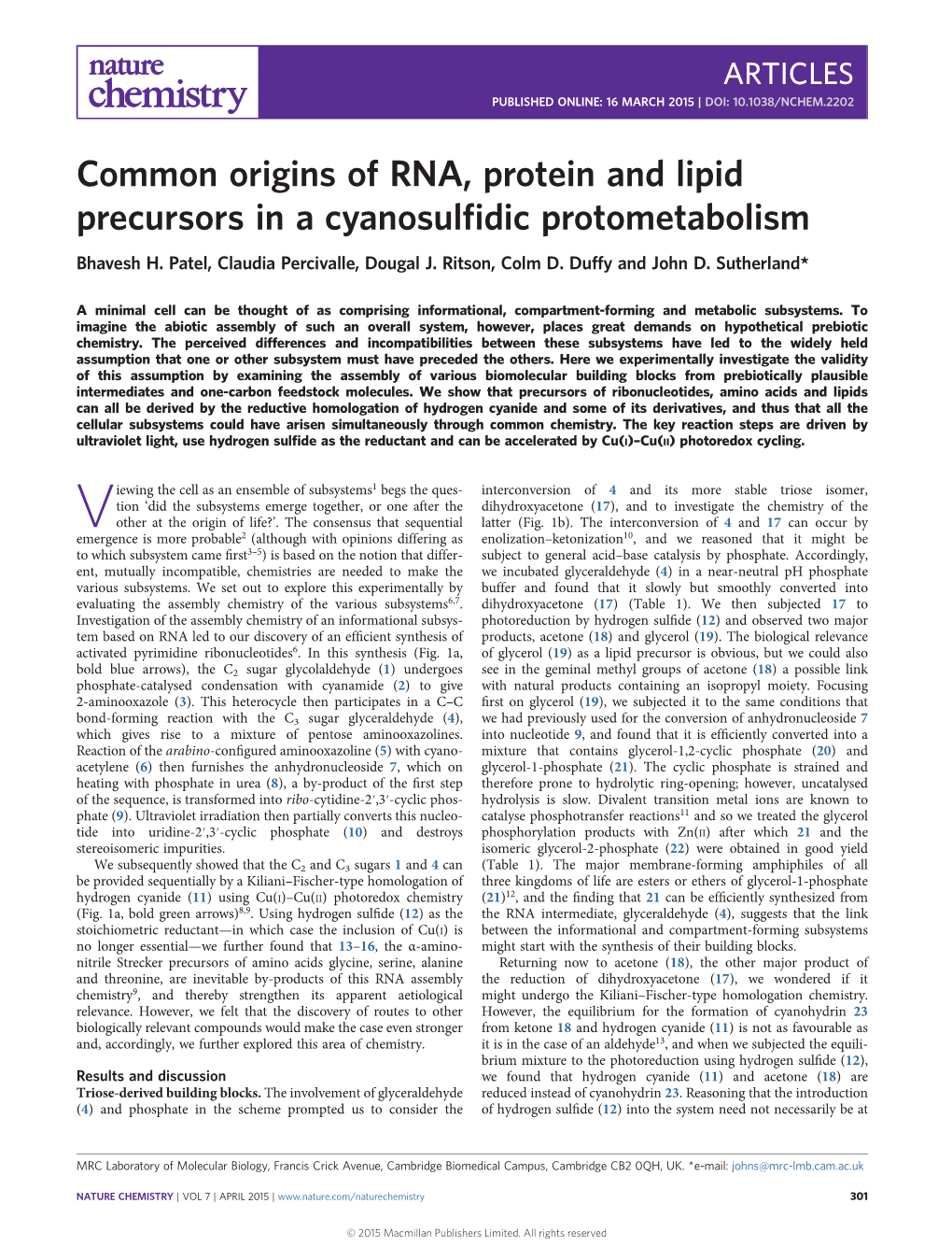 Nature Chemistry 2015 Patel