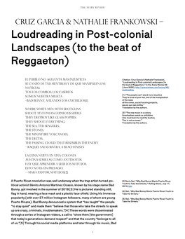 Loudreading in Post-Colonial Landscapes (To the Beat of Reggaeton)