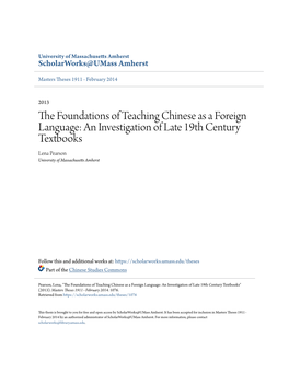 The Foundations of Teaching Chinese As a Foreign Language: an Investigation of Late 19Th Century Textbooks