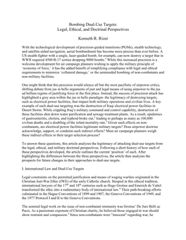 Bombing Dual-Use Targets: Legal, Ethical, and Doctrinal Perspectives