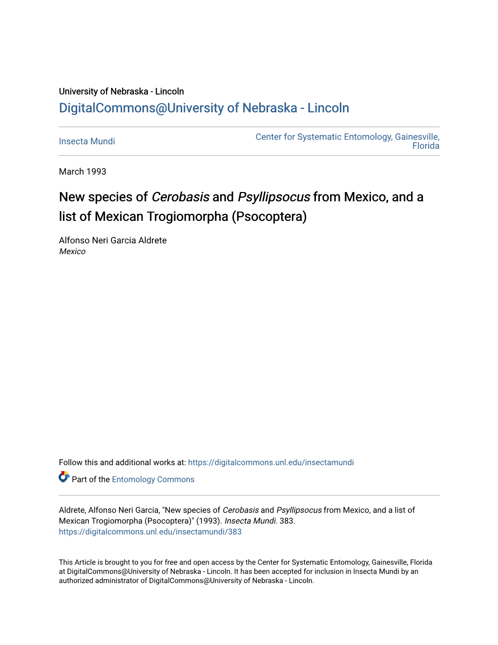 New Species of Cerobasis and Psyllipsocus from Mexico, and a List of Mexican Trogiomorpha (Psocoptera)