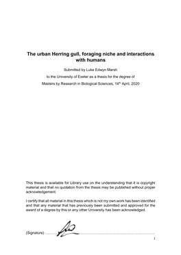 The Urban Herring Gull, Foraging Niche and Interactions with Humans