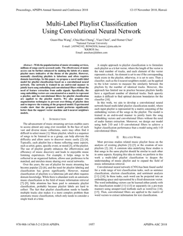 Multi-Label Playlist Classification Using Convolutional Neural Network