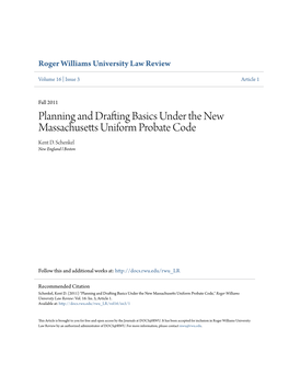 Planning and Drafting Basics Under the New Massachusetts Uniform Probate Code Kent D