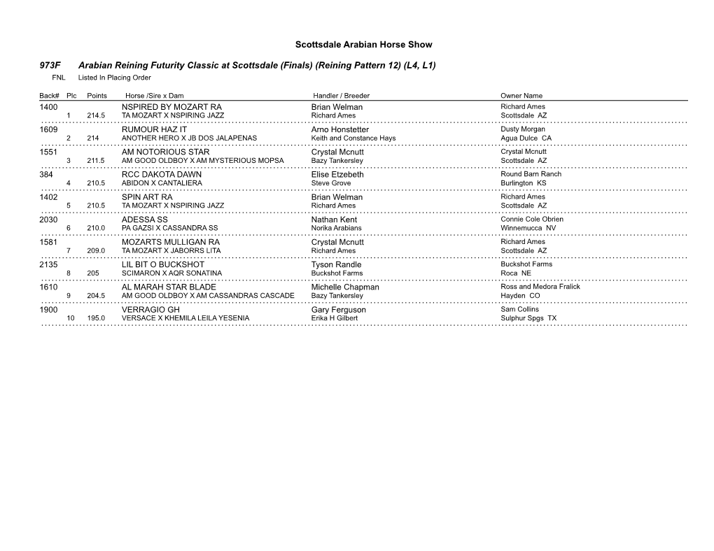 Reining Pattern 12) (L4, L1) FNL Listed in Placing Order