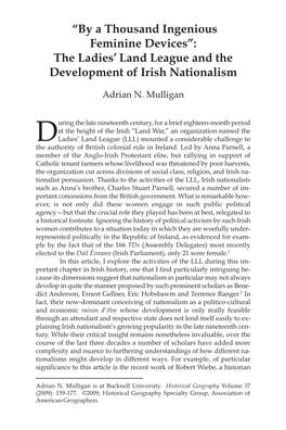 “By a Thousand Ingenious Feminine Devices”: the Ladies' Land League and the Development of Irish Nationalism