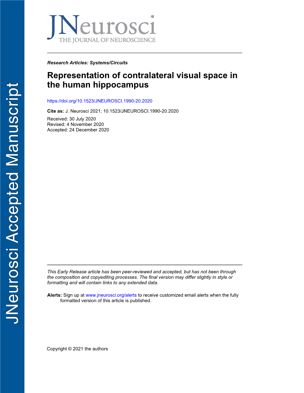 Representation of Contralateral Visual Space in the Human Hippocampus