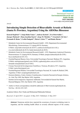 Introducing Simple Detection of Bioavailable Arsenic at Rafaela (Santa Fe Province, Argentina) Using the Arsolux Biosensor