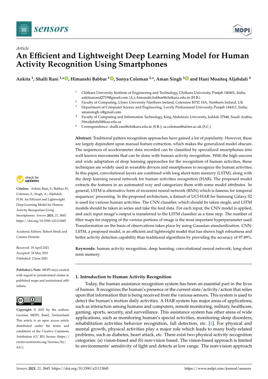 An Efficient and Lightweight Deep Learning Model for Human Activity