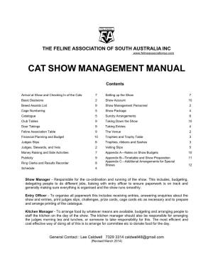 CAT SHOW MANAGEMENT MANUAL Feline Association of South Austral