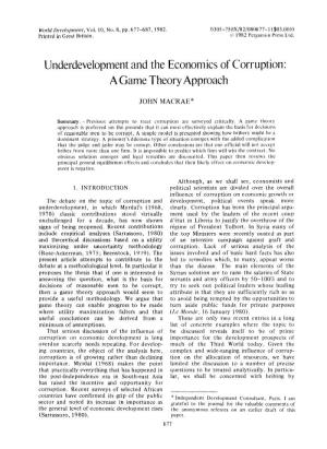 Underdevelopment and the Economics of Corruption: a Game