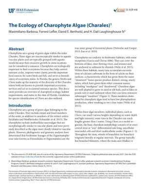 The Ecology of Charophyte Algae (Charales)1 Maximiliano Barbosa, Forrest Lefler, David E