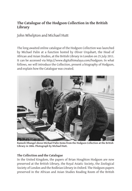 The Catalogue of the Hodgson Collection in the British Library