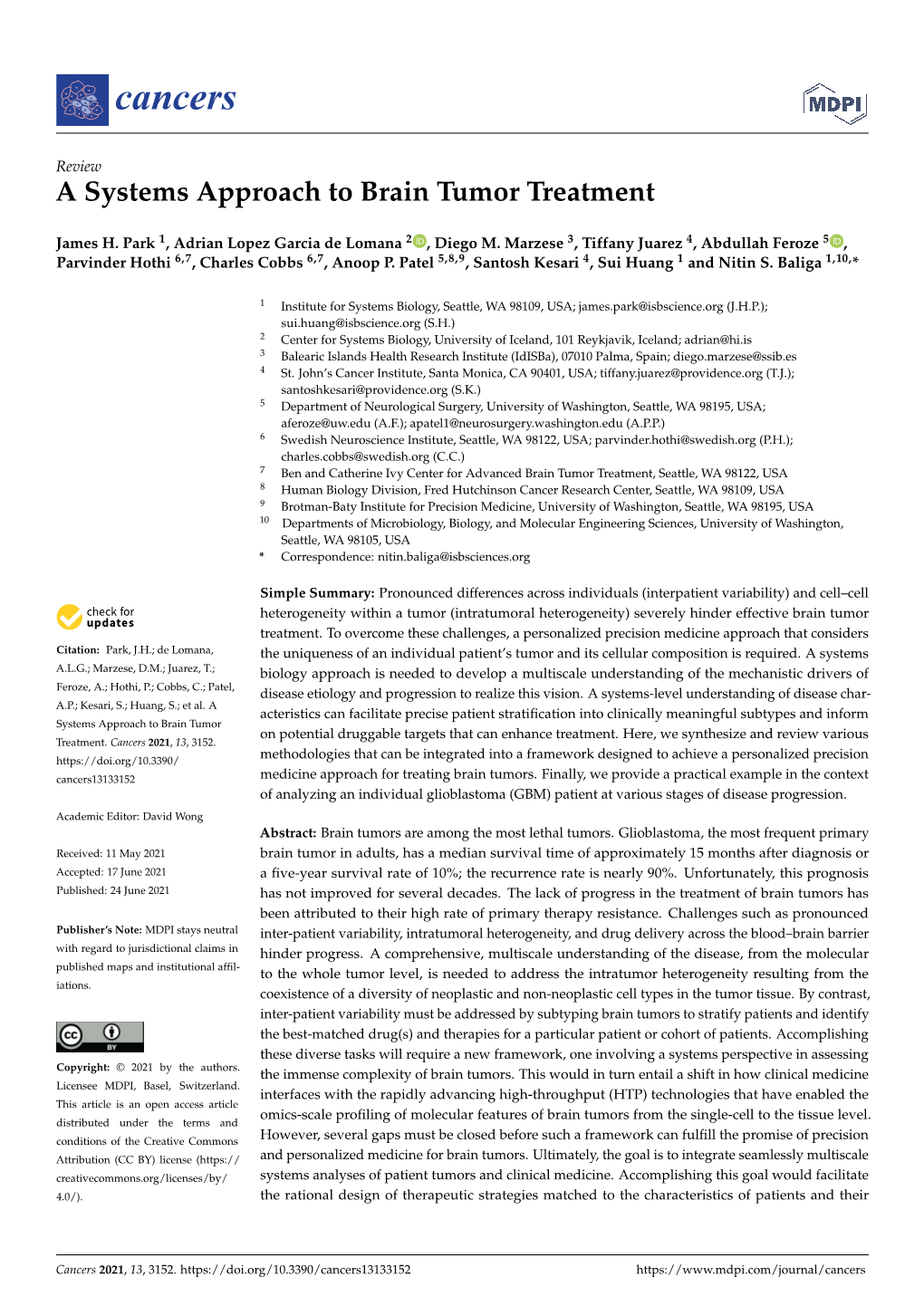 A Systems Approach to Brain Tumor Treatment