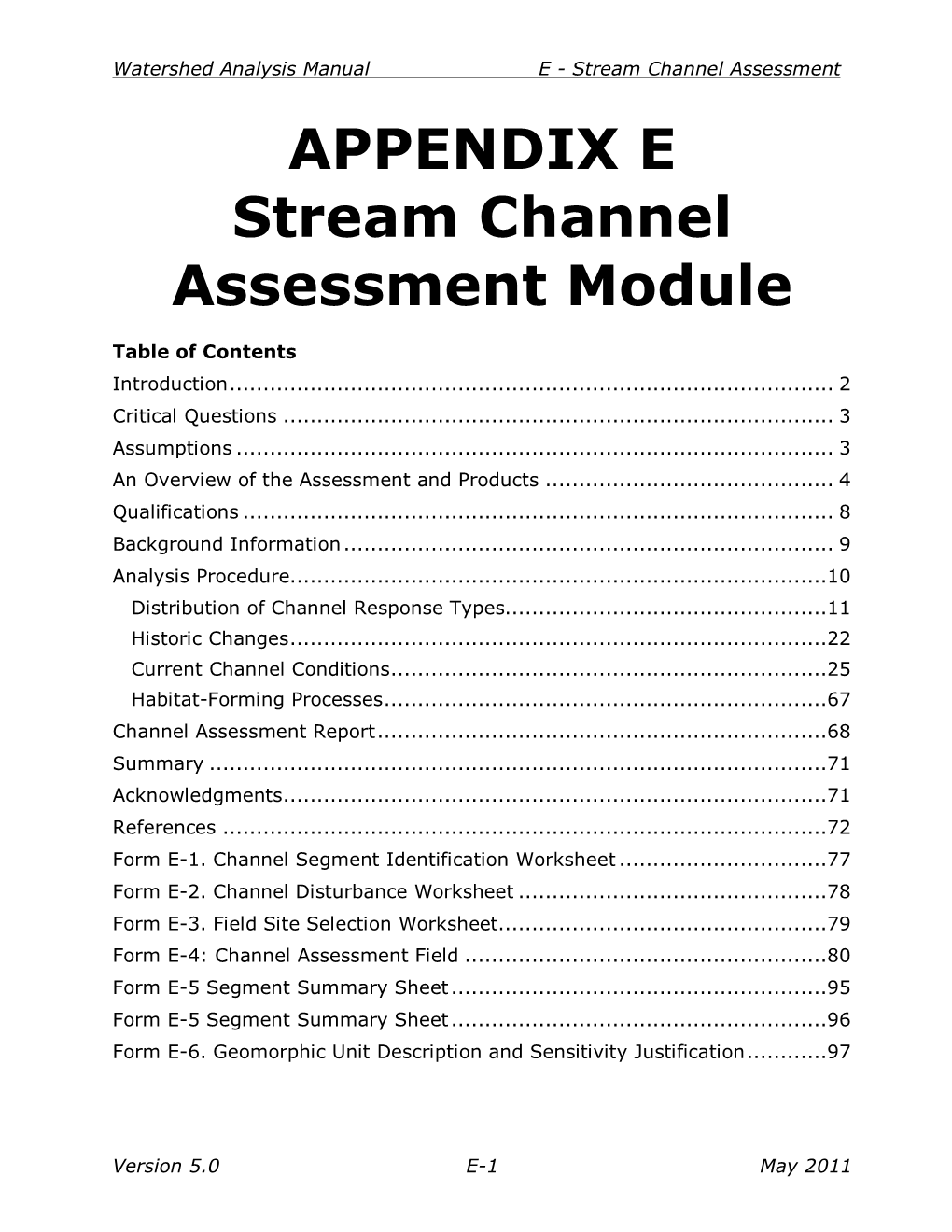 APPENDIX E Stream Channel Assessment Module