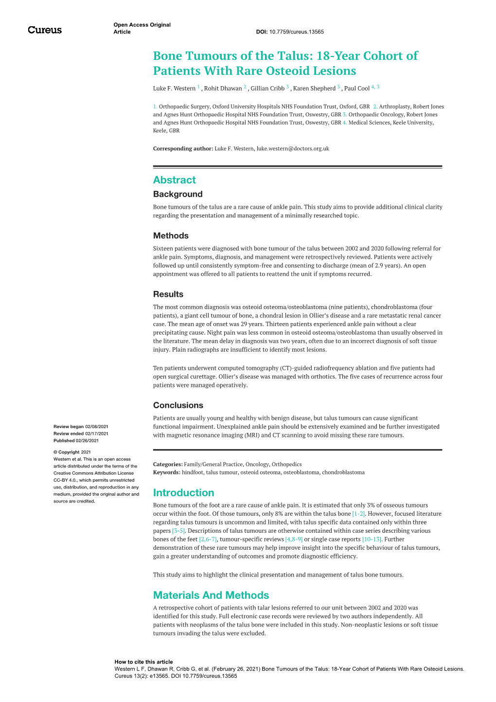 18-Year Cohort of Patients with Rare Osteoid Lesions