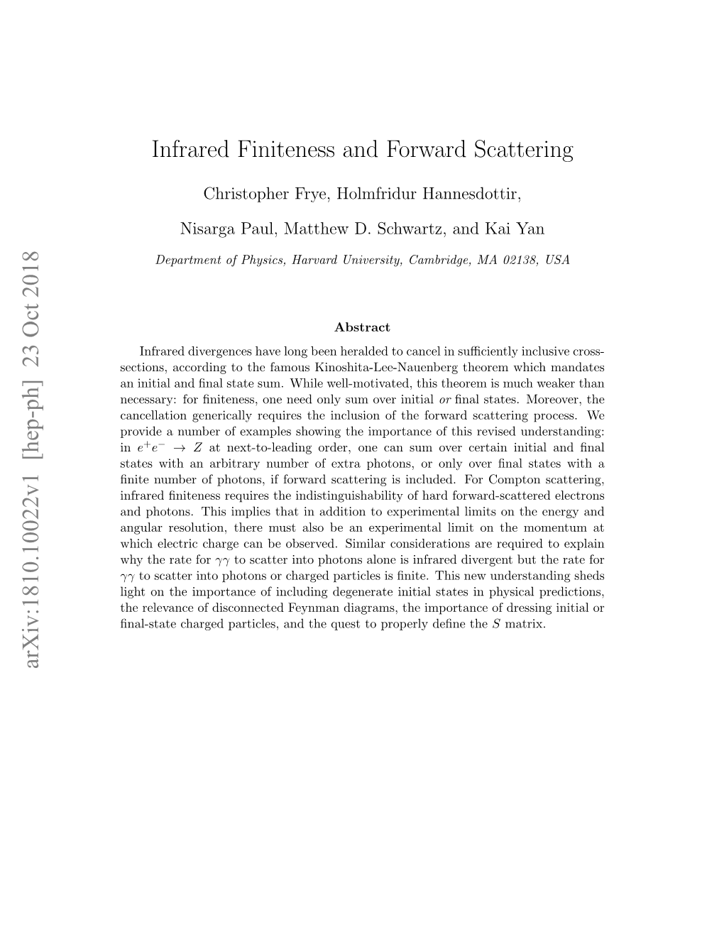 Infrared Finiteness and Forward Scattering Arxiv:1810.10022V1 [Hep