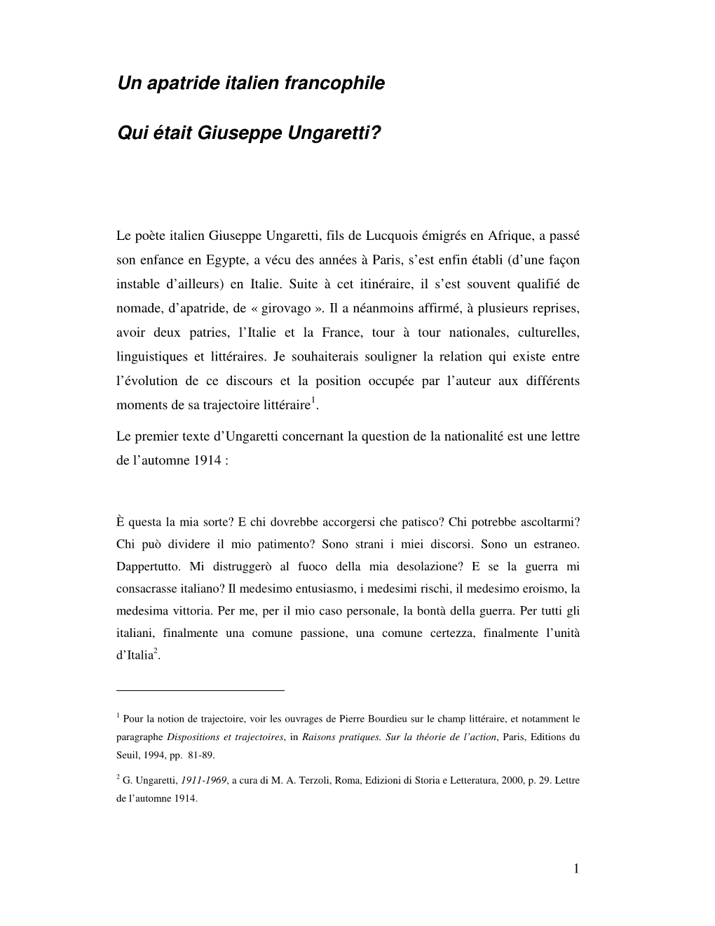 Un Apatride Italien Francophile Qui Était Giuseppe Ungaretti?