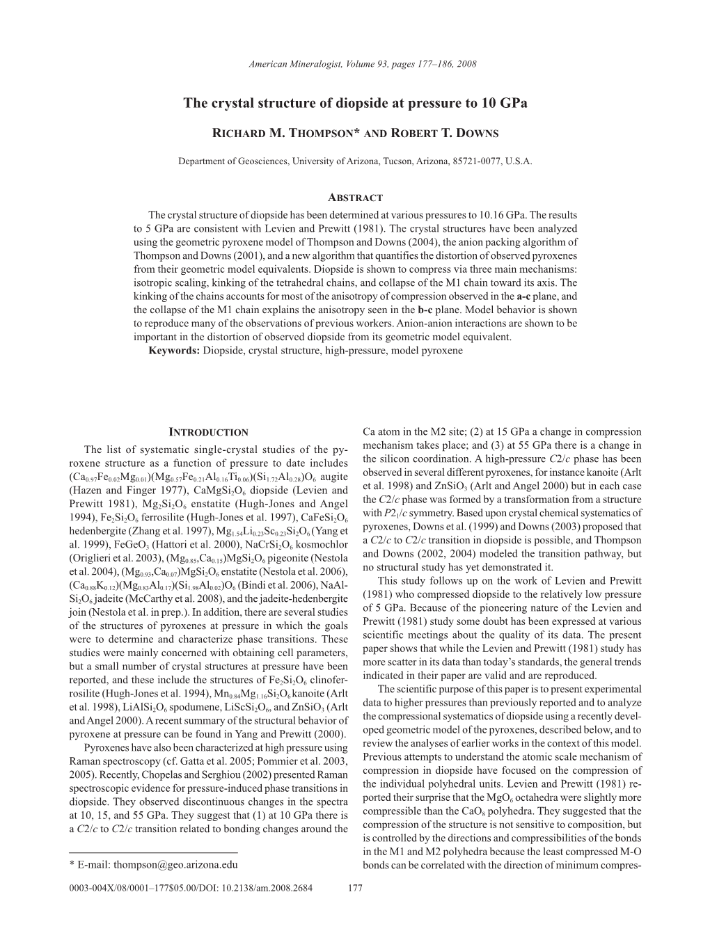 The Crystal Structure of Diopside at Pressure to 10 Gpa