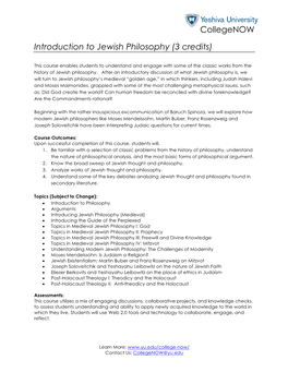 Collegenow Introduction to Jewish Philosophy (3 Credits)
