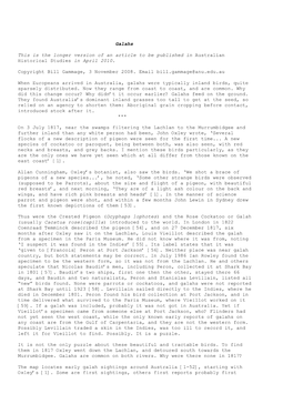 Galahs This Is the Longer Version of an Article to Be Published in Australian Historical Studies in April 2010. Copyright Bill