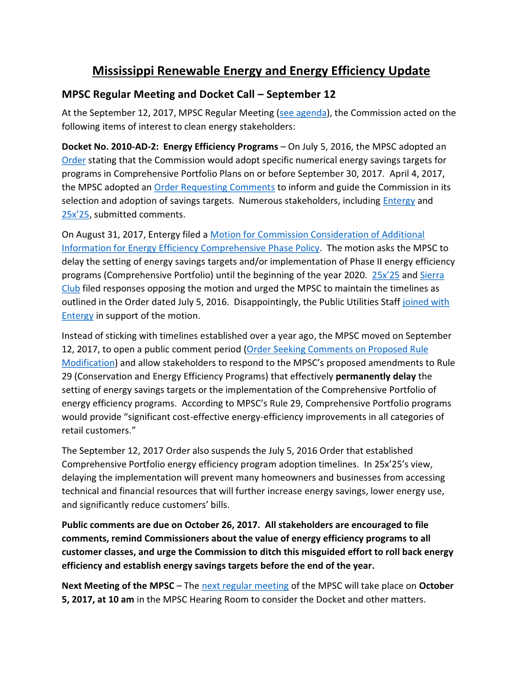 Mississippi Renewable Energy and Energy Efficiency Update