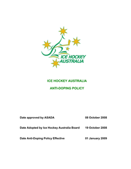Ice Hockey Australia Anti-Doping Policy Effective 01 January 2009