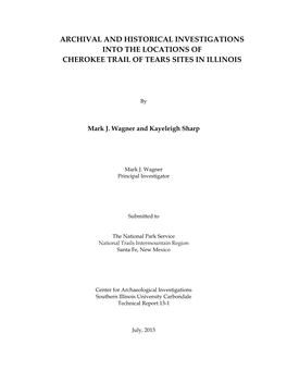 Archival and Historical Investigations Into the Locations of Cherokee Trail of Tears Sites in Illinois