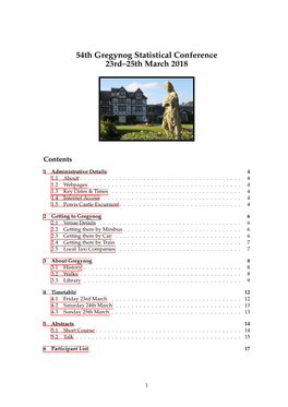 54Th Gregynog Statistical Conference 23Rd–25Th March 2018