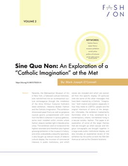 Sine Qua Non: an Exploration of a “Catholic Imagination” at the Met By: Mark Joseph O’Connell