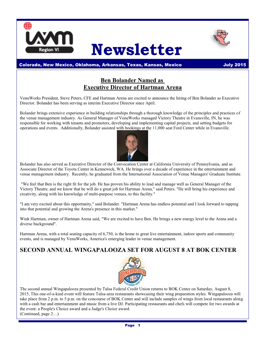 Newsletter Colorado, New Mexico, Oklahoma, Arkansas, Texas, Kansas, Mexico July 2015