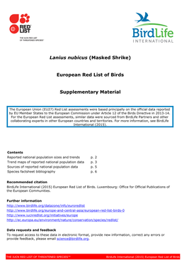 European Red List of Birds 2015