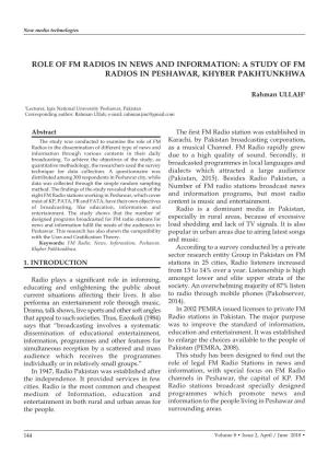 A Study of Fm Radios in Peshawar, Khyber Pakhtunkhwa