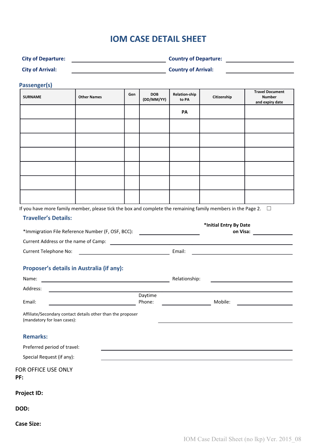 Prepaid Migrant Travel: Case Detail Sheet