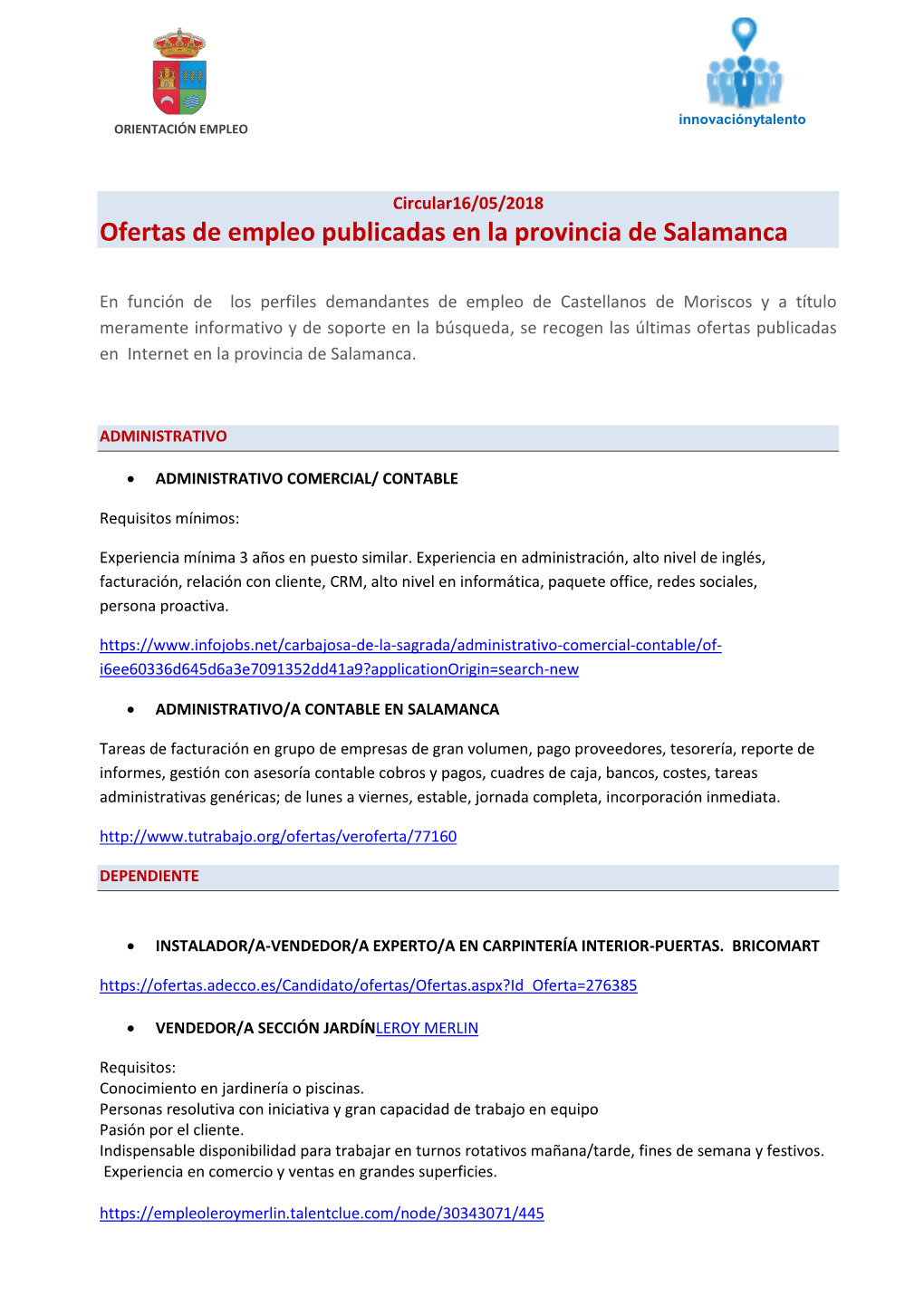Ofertas De Empleo Publicadas En La Provincia De Salamanca