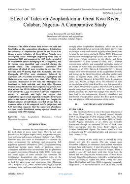 Effect of Tides on Zooplankton in Great Kwa River, Calabar, Nigeria- a Comparative Study