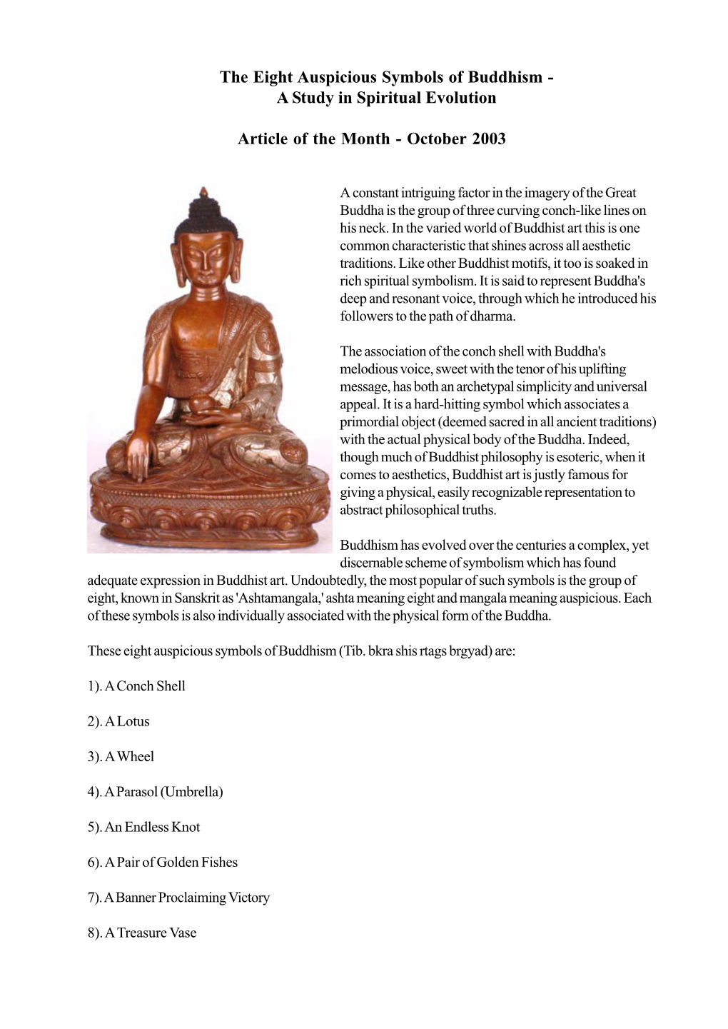 The Eight Auspicious Symbols of Buddhism - a Study in Spiritual Evolution