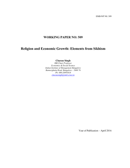 Religion and Economic Growth: Elements from Sikhism