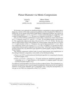 Planar Diameter Via Metric Compression