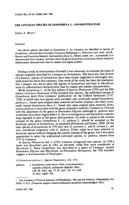 The Linnaean Species of Gomphrena L. (Amaranthaceae)