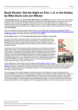 LSE Review of Books: Book Review: Set the Night on Fire: L.A. in the Sixties by Mike Davis and Jon Wiener Page 1 of 4
