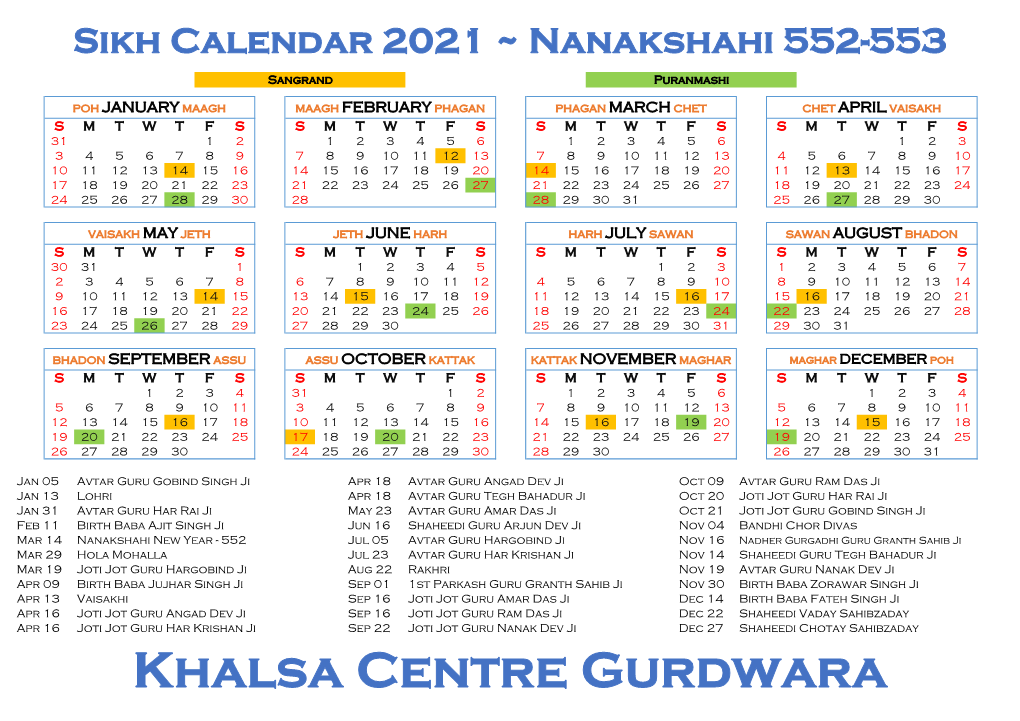 Sikh Calendar 2021.Pdf DocsLib