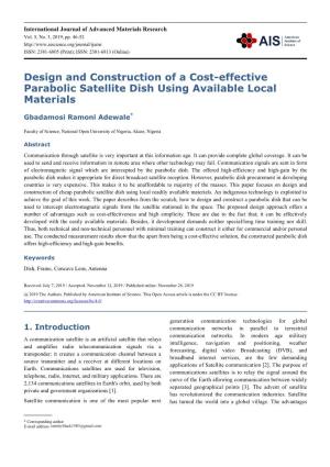 Design and Construction of a Cost-Effective Parabolic Satellite Dish Using Available Local Materials