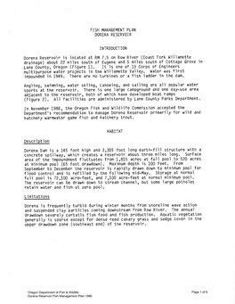 Dorena Reservoir Fish Management Plan 1986.Pdf